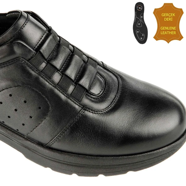 Muya Stone 6 Nokta Anatomik %100 Deri Erkek Ayakkabı Siyah - Resim 4