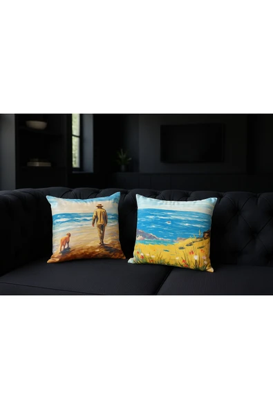 Punch Nakış Desen Dijital Baskılı Deniz temalı 2'li kırlent kılıfı yastık kılıfı ürün görseli
