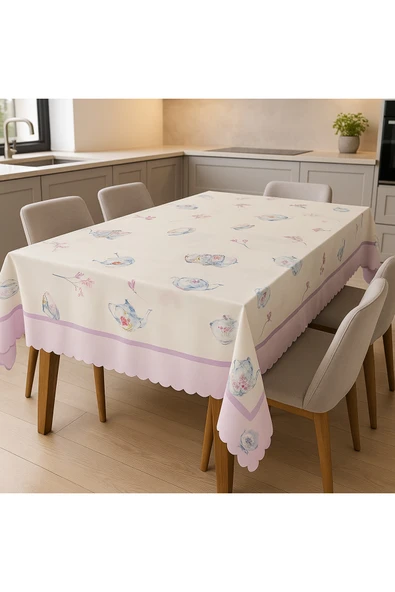 Leke Tutmaz Masa Örtüsü 3D Dijital Baskılı Pastel Tea Dreams Masa Örtüsü - Resim 4