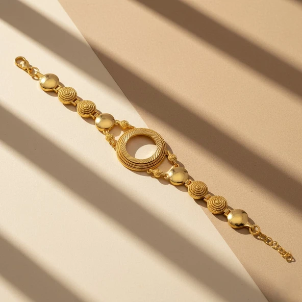 Altın Kaplama İmitasyon Desenli  Yarım Çerçeveli Bileklik BLK-1190 - Resim 4