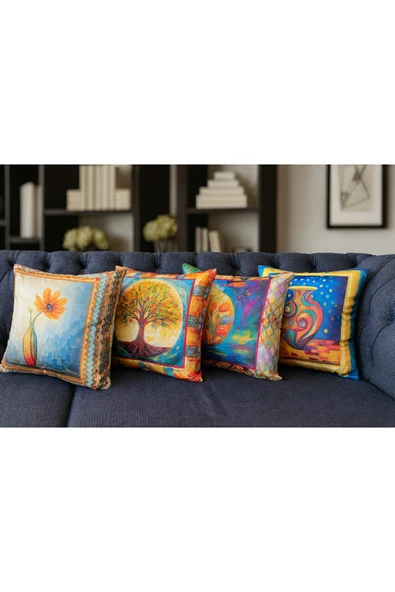 Kırlent kılıfı 3D Dijital Baskılı 4 Lü Takım Soyut Temalı Yastık Kılıfı - Resim 2