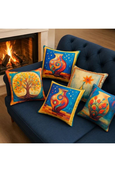 Kırlent kılıfı 3D Dijital Baskılı 4 Lü Takım Modern Temalı Yastık Kılıfı - Resim 2