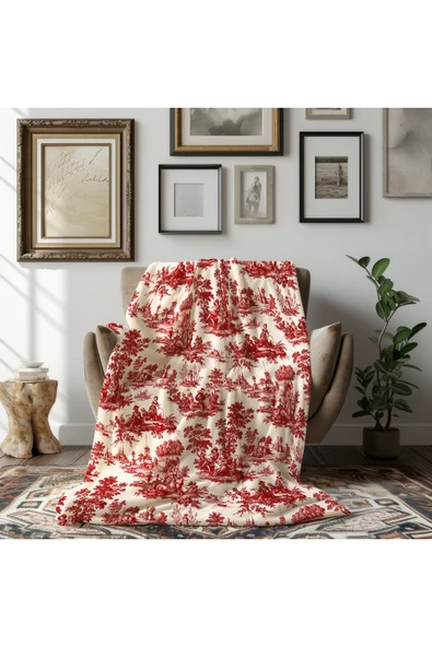 Winterfell Yün Kadife Ekose Çift Taraflı Tv Battaniyesi Red Forrest 140x190 - Resim 3