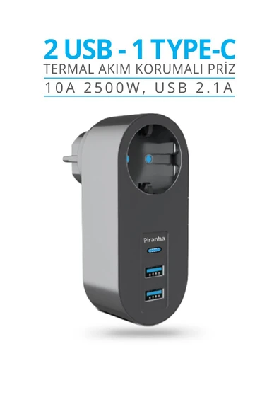 Piranha 45515 Akım Korumalı 2 USB / 1 Type-C'li Priz - Resim 3
