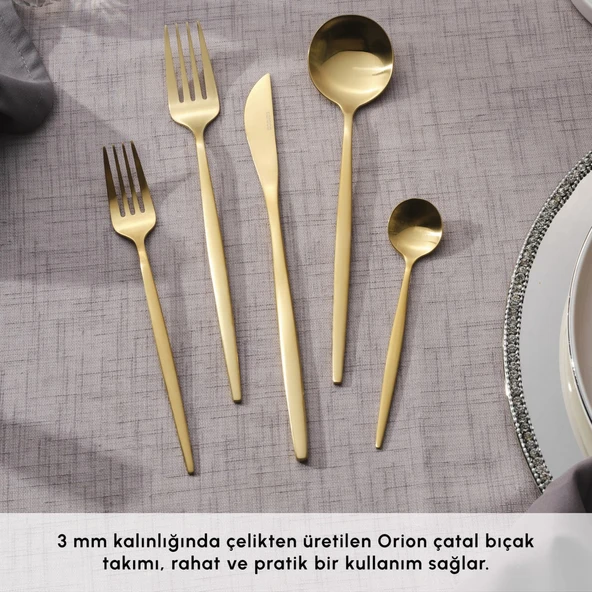 Karaca Orion Mat 12 Kişilik 60 Parça Çatal Kaşık Bıçak Takımı Gold - Resim 4