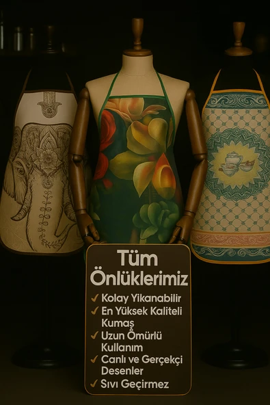 3'LÜ AVANTAJLI MUTFAK ÖNLÜĞÜ SIVI GEÇİRMEZ DİJİTAL BASKILI ÖNLÜK - Resim 3