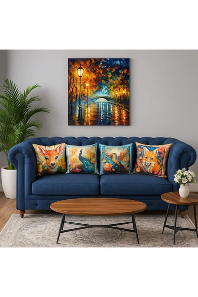 Kırlent kılıfı 3D Dijital Baskılı 4 Lü Takım Doğa Temalı Yastık Kılıfı ürün görseli