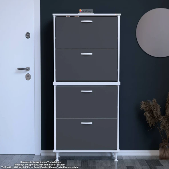 Modilayn UMAY' 2 Li Antre Hol 72 x 168 x 25,5 cm’ lik 4 Düşer Kapak 8 Göz Bölmeli Ayakkabılık ürün görseli 1