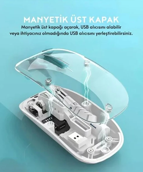 Şeffaf Tasarım Kablosuz Şarjlı Mouse (Bluetooth + USB Çift Mod) - Resim 2