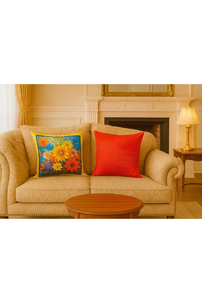 Kırlent kılıfı 3D Dijital Baskılı 2'Lİ Takım Doğa Ve Çiçek Temalı Yastık Kılıfı - Resim 3