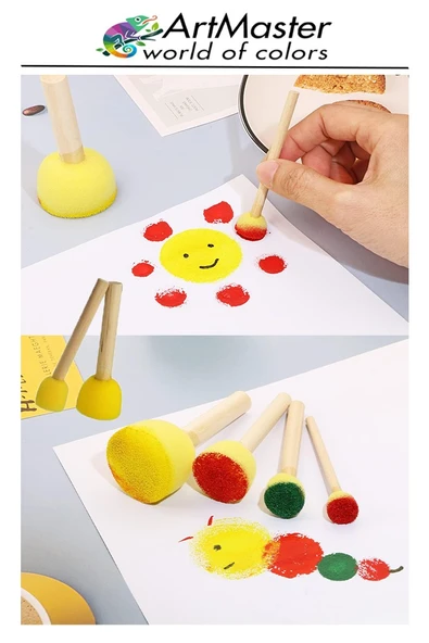 Parmak Boyası Seti 26 Parça 1 Paket Ponpon Sünger Tampon Fırça Küp Eva Baskı Sünger Rulo Nova Color Parmak Boya Baskı - Resim 5