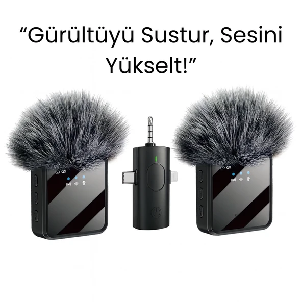 Kablosuz Çift Yaka Mikrofonu 360 Kayıt, Akıllı Gürültü Azaltma, Lightning  TypC 3.5mm Uyumlu ürün görseli 1