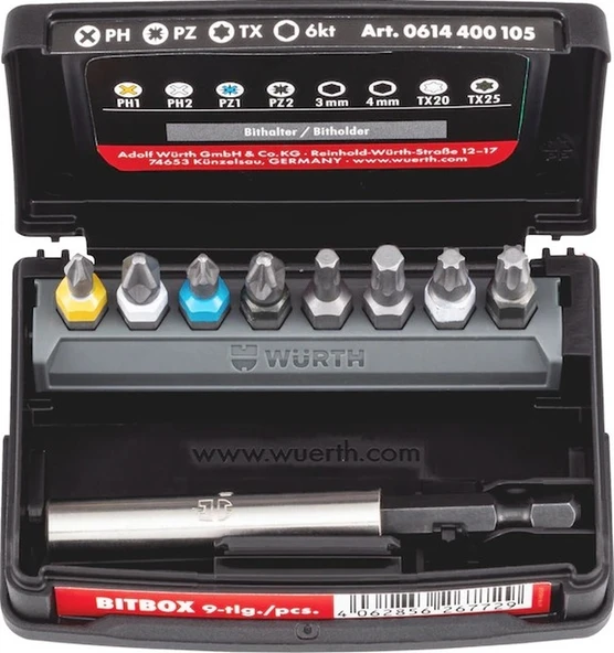 WÜRTH BİTS UÇ SETİ PH/PZ/TX/ALLEN 9 PARÇA ürün görseli 1