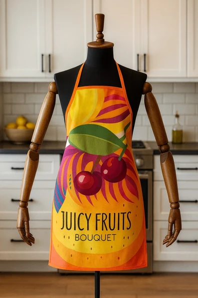 Dijital Baskılı Su Sıvı Geçirmez Leke Tutmaz Mutfak Önlüğü Cherry - Resim 2