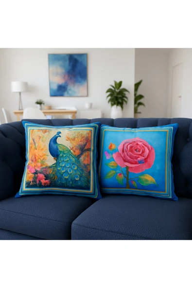 Kırlent Kılıfı 3D Dijital Baskılı Doğa ve Kuş Temalı Yastık Kılıfı - Resim 2