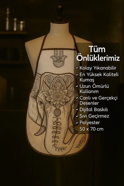 Dijital Baskılı Su Sıvı Geçirmez Leke Tutmaz Mutfak Önlüğü Elephant - Resim 3