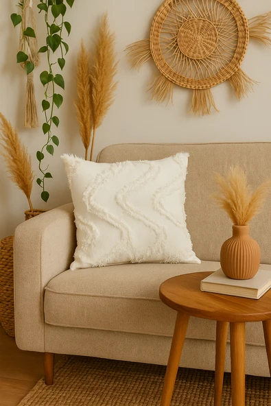 Tüylü Ve Desenli Kırlent Kılıfı - 40x40 Cm Şık Ve Konforlu Dekoratif Yastık ürün görseli 1