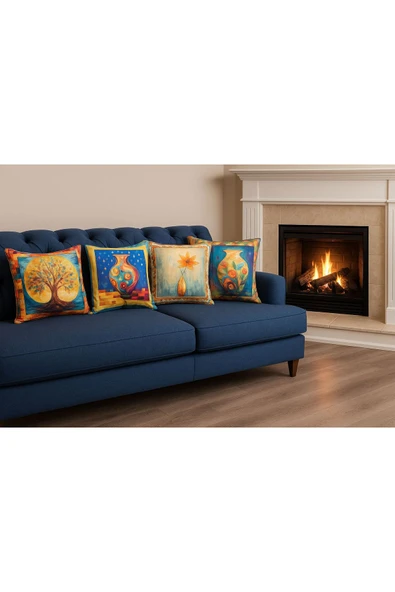 Kırlent kılıfı 3D Dijital Baskılı 4 Lü Takım Modern Temalı Yastık Kılıfı ürün görseli