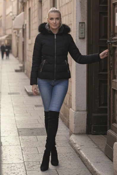 Günlük Kürklü Kadın Şişme Kadın Mont ürün görseli