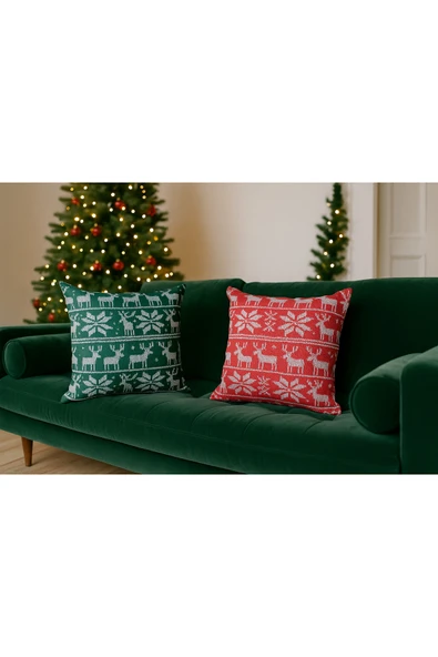Çift Tarafı Baskılı Candy Christmas Desenli 2'li Set Kadife Kırlent Kılıfı Yılbaşı - Noel ürün görseli