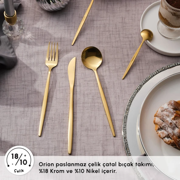 Karaca Orion Mat 12 Kişilik 60 Parça Çatal Kaşık Bıçak Takımı Gold - Resim 6