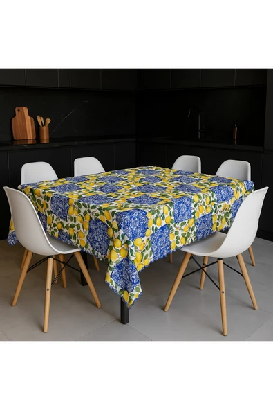 Leke Tutmaz Masa Örtüsü 3D Dijital Baskılı Limon Desenli - Resim 4