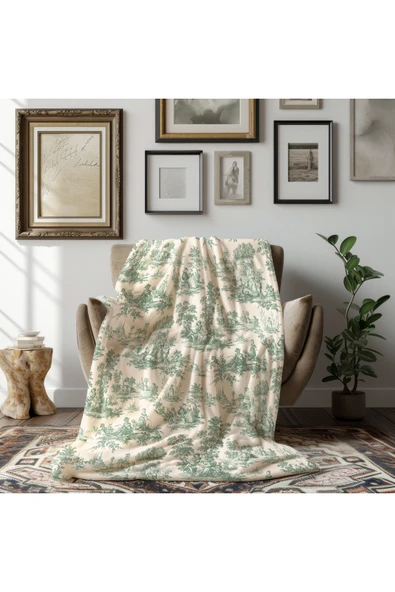 Winterfell Yün Kadife Ekose Çift Taraflı Tv Battaniyesi Green Forrest 140x190 - Resim 3