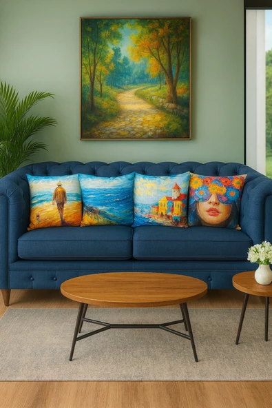 Kırlent kılıfı 3D Dijital Baskılı 4 Lü Takım Soyut Temalı Yastık Kılıfı ürün görseli