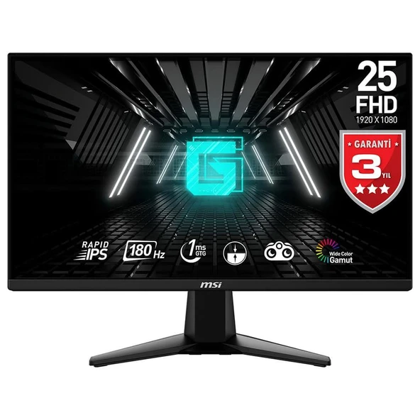 MSI 24.5 G255F 1920x1080 (FHD) 16:9 FLAT RAPID IPS 180HZ 1MS FREESYNC GAMING MONITOR ürün görseli 1