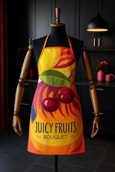 Dijital Baskılı Su Sıvı Geçirmez Leke Tutmaz Mutfak Önlüğü Cherry - Resim 5