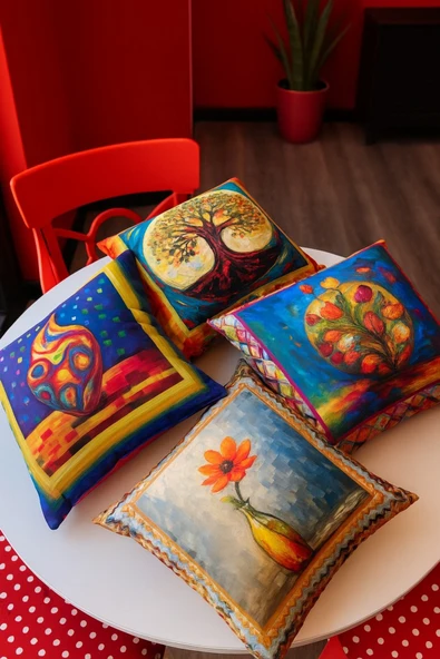 Kırlent kılıfı 3D Dijital Baskılı 4 Lü Takım Soyut Temalı Yastık Kılıfı - Resim 7