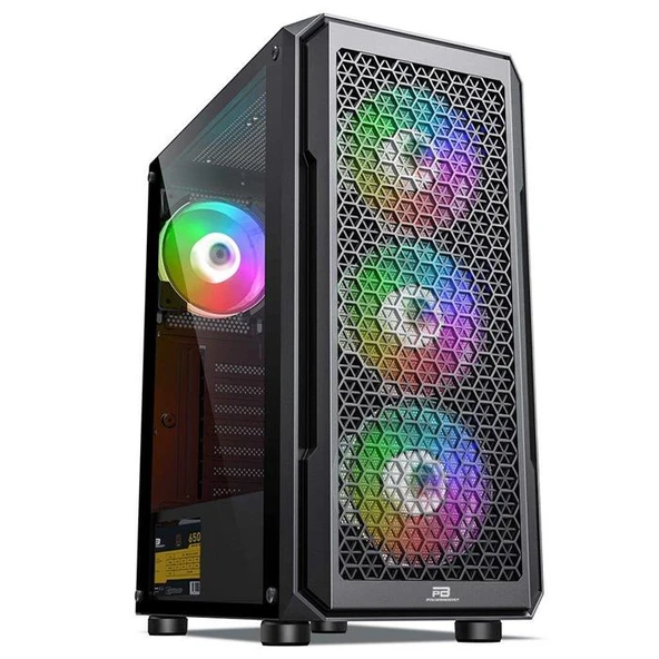 PowerBoost PB-P3385B 650w 80+ Bronze USB 3.0 Mesh Fixed Fanlı Gaming Siyah Kasa 338 Black) ürün görseli 1