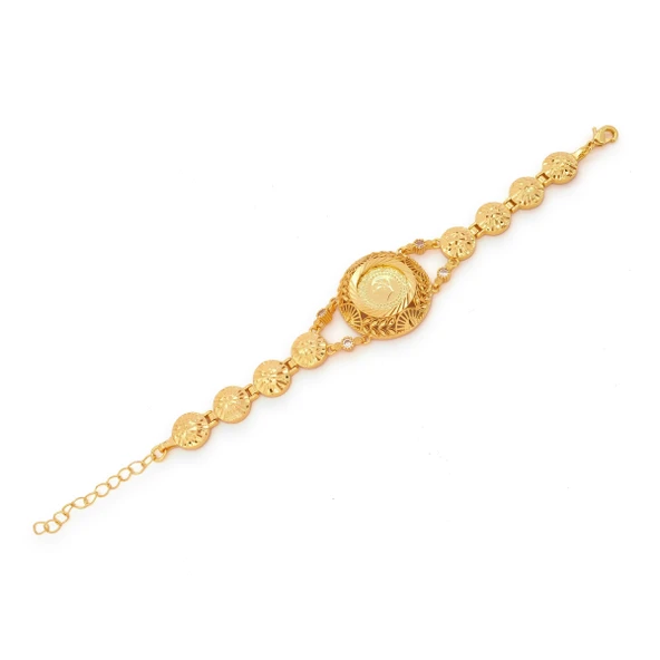 Altın Kaplama İmitasyon Çiçek Desenli Çeyrekli Bileklik BLK-1194 ürün görseli