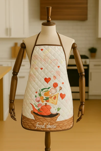 Kapitoneli Sıvı Geçirmez Leke Tutmaz Mutfak Önlüğü Dijital Baskılı Önlük Aşçı - Resim 3