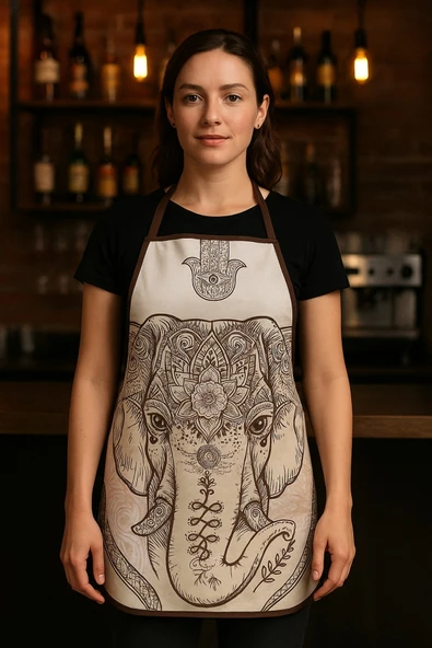 Dijital Baskılı Su Sıvı Geçirmez Leke Tutmaz Mutfak Önlüğü Elephant - Resim 2