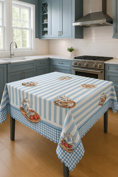 Leke Tutmaz Masa Örtüsü 3D Dijital Baskılı Çaydanlık Desenli Masa Örtüsü - Resim 2