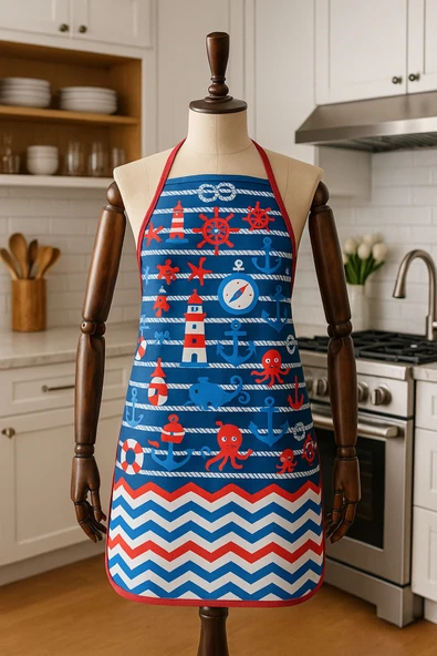 Dijital Baskılı Su Sıvı Geçirmez Leke Tutmaz Mutfak Önlüğü Deniz Temalı - Resim 2