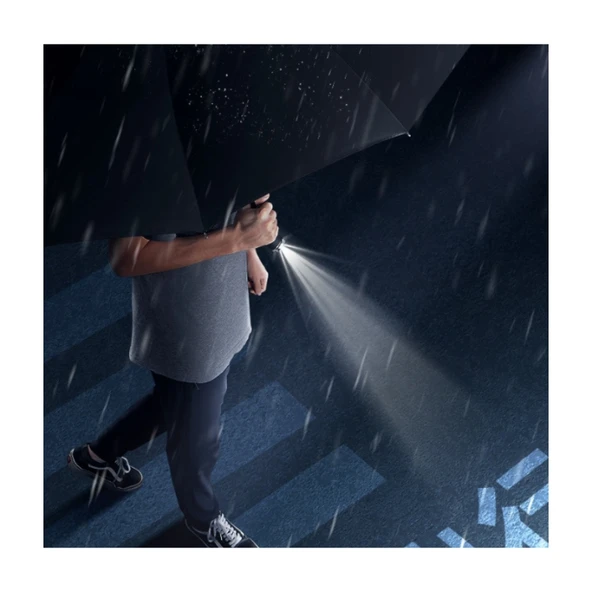 Siyah El Fenerli Katlanabilir Şemsiye – Yağışlı ve Karanlık Havalara Özel Tasarım - Resim 2