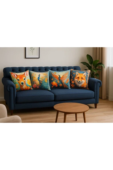 Kırlent kılıfı 3D Dijital Baskılı 4 Lü Takım Doğa Temalı Yastık Kılıfı - Resim 3