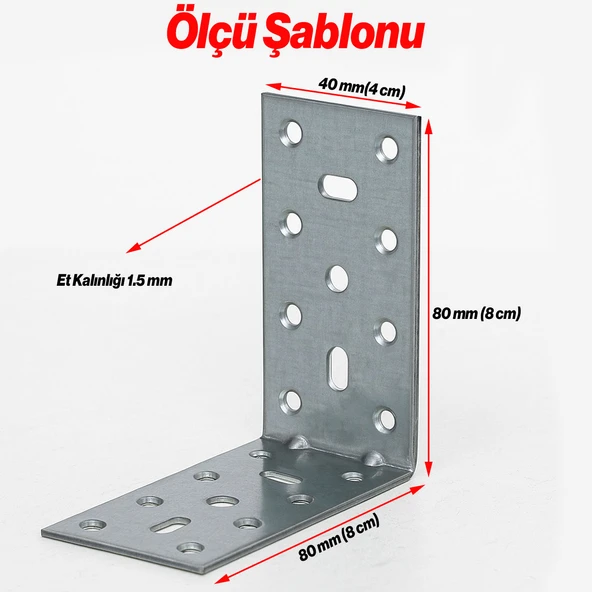 (50 ADET) Mobilya Eşya Dolap Duvara Sabitleme Köşebent Bağlantı Aparatı L Demiri Gönye 40x80x80 Mm - Resim 2