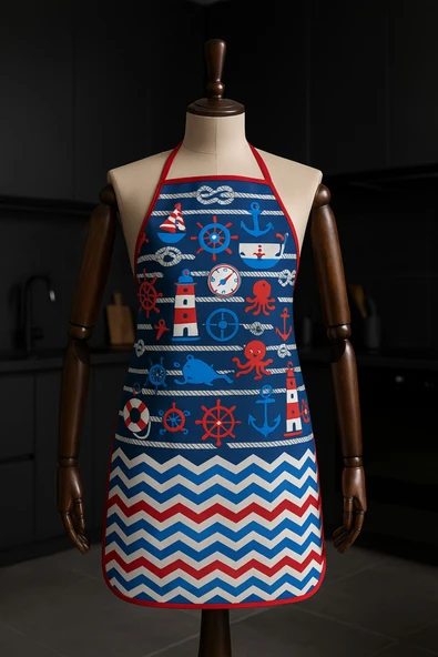 Dijital Baskılı Su Sıvı Geçirmez Leke Tutmaz Mutfak Önlüğü Deniz Temalı - Resim 4