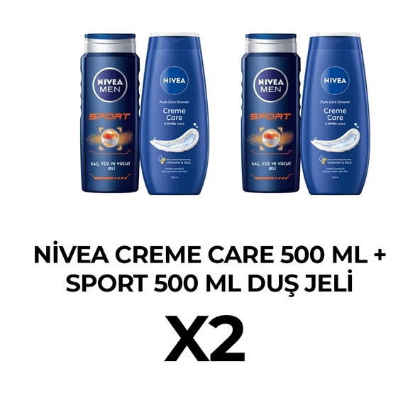 Nivea Creme Care 500ml + Sport 500ml Duş jeli x2 ürün görseli 1