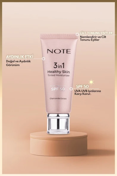 Note Cosmetics 3 in 1 Healthy Skin Light Tinted Moisturizer SPF 50 Renk Ton Eşitleyici Aydınlatıcı Krem 00 Açık Ton - Resim 2