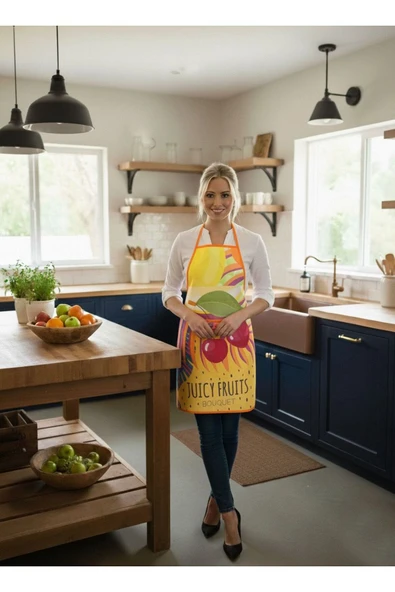 Dijital Baskılı Su Sıvı Geçirmez Leke Tutmaz Mutfak Önlüğü Cherry - Resim 4