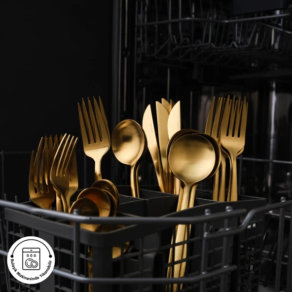 Karaca Orion Mat 12 Kişilik 60 Parça Çatal Kaşık Bıçak Takımı Gold - Resim 7