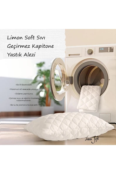 2 Adet Kapitoneli Fermuarlı Su Sıvı Geçirmez Beyaz Yastık Koruyucu Alez Kılıf 50x70 Cm - Resim 3