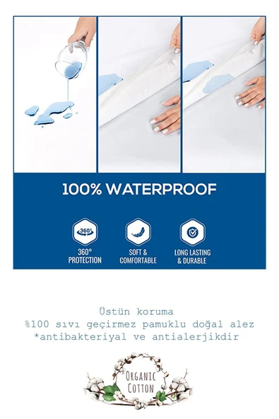 Pamuklu Fitted Full Kenar Su Sıvı Geçirmez Yatak Koruyucu Alez Çarşaf Beyaz 140x190 - Resim 4
