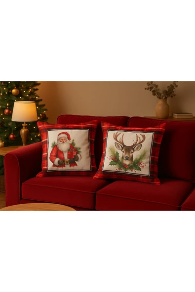 Çift Tarafı Baskılı Candy Christmas Desenli 2'li Set Kadife Kırlent Kılıfı Yılbaşı - Noel ürün görseli