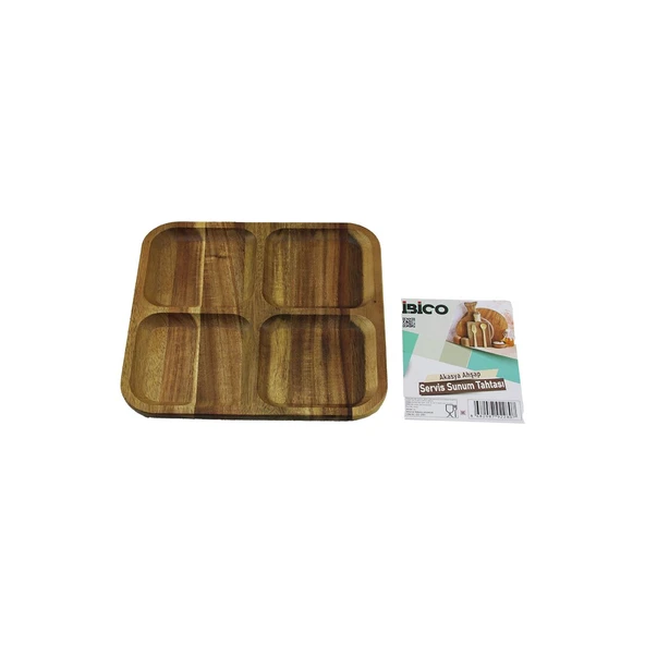 AKASYA KARE 4 BÖLMELİ  AHŞAP SERVİS SUNUM TEPSİ - TAHTASI  20 X 1.4CM (5284) ürün görseli 1
