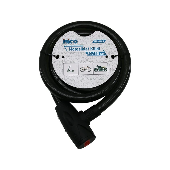 ANAHTARLI AÇ-KAPA KİLİT KAPAKLI MOTOR - BİSİKLET KİLİT ÇELİK TEL SİYAH ŞEFFAF KILIF 20MMX150CM (5284) ürün görseli